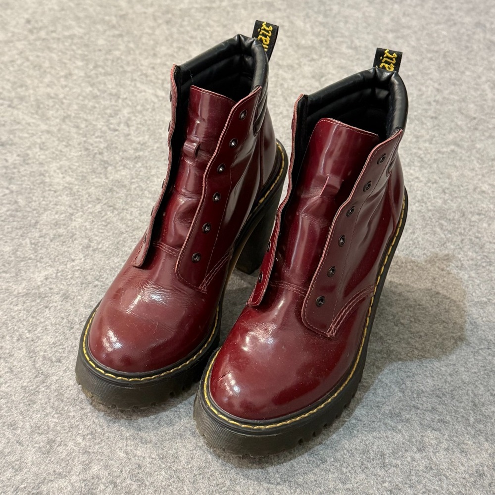 Dr. Martens Shiraz Burgundy Leather Persephone Heeled Booties Women's Size 7